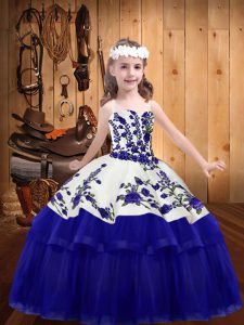 Simple Purple Organza Lace Up Little Girls Pageant Dress Sleeveless Floor Length Embroidery