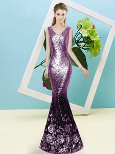 Cheap Purple Sleeveless Sequined Zipper Prom Gown for Prom and Party