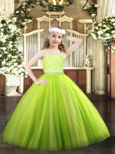 Tulle Sleeveless Floor Length High School Pageant Dress and Beading and Lace