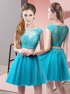 Mini Length Zipper Prom Gown Baby Blue for Prom and Party with Appliques