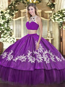 Fabulous Purple Sleeveless Beading and Appliques and Ruffles Floor Length Quinceanera Gowns