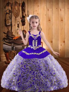 Lovely Multi-color Sleeveless Embroidery and Ruffles Floor Length Child Pageant Dress