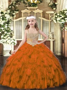 Brown Straps Lace Up Beading and Ruffles Pageant Gowns Sleeveless