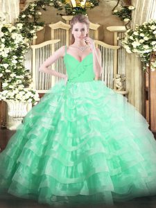 Fine Apple Green Sleeveless Organza Zipper 15th Birthday Dress for Military Ball and Sweet 16 and Quinceanera