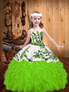 Floor Length Girls Pageant Dresses Organza Sleeveless Embroidery and Ruffles