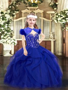 Hot Selling Tulle Sleeveless Floor Length Kids Formal Wear and Beading and Ruffles