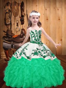 Turquoise Sleeveless Organza Lace Up Pageant Dress Womens for Party and Sweet 16 and Quinceanera and Wedding Party
