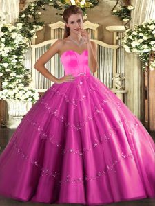 Delicate Ball Gowns Quinceanera Gowns Hot Pink Sweetheart Tulle Sleeveless Floor Length Lace Up