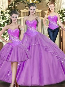 Fitting Lilac Sweet 16 Dresses Military Ball and Sweet 16 and Quinceanera with Beading Sweetheart Sleeveless Lace Up