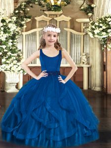 Sleeveless Beading and Ruffles Zipper Pageant Gowns For Girls