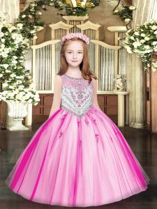 Low Price Fuchsia Pageant Dress Party and Quinceanera with Beading and Appliques Scoop Sleeveless Zipper
