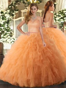 Orange Lace Up Sweet 16 Quinceanera Dress Ruffles Sleeveless Floor Length