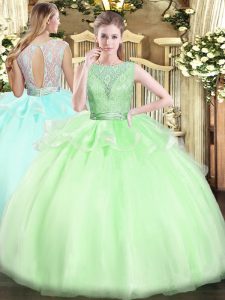 Artistic Ball Gowns Scoop Sleeveless Organza Floor Length Backless Lace Quinceanera Dresses