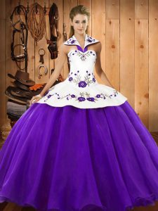 Customized Purple Sleeveless Embroidery Floor Length Sweet 16 Dress