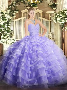 Dazzling Organza Sweetheart Sleeveless Lace Up Beading and Ruffled Layers Sweet 16 Dresses in Lavender