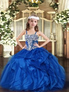 Organza Sleeveless Floor Length Kids Formal Wear and Appliques and Ruffles