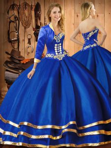 Discount Sleeveless Organza Floor Length Lace Up Sweet 16 Dress in Blue with Embroidery