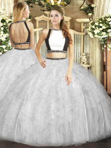 Floor Length Two Pieces Sleeveless White 15th Birthday Dress Backless