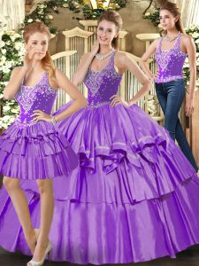 Elegant Straps Sleeveless Organza 15 Quinceanera Dress Ruffled Layers Lace Up