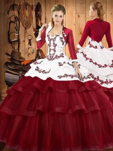 Burgundy Sleeveless Lace Sweep Train Lace Up Ball Gown Prom Dress for Military Ball and Sweet 16 and Quinceanera