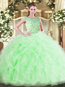 Decent Apple Green Sweet 16 Quinceanera Dress Military Ball and Sweet 16 and Quinceanera with Beading and Ruffles Bateau