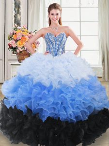 Decent Organza Sweetheart Sleeveless Lace Up Beading and Ruching Sweet 16 Dresses in Multi-color