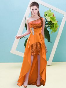Charming Orange Lace Up Prom Dresses Beading and Sequins Sleeveless High Low