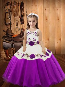 Floor Length Purple Pageant Dress for Teens Straps Sleeveless Lace Up