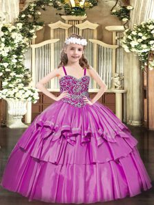 Latest Sleeveless Lace Up Floor Length Beading and Ruffled Layers Child Pageant Dress
