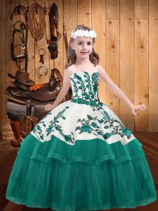 New Arrival Ball Gowns Kids Pageant Dress Turquoise Straps Organza Sleeveless Lace Up