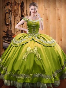 Olive Green Sleeveless Satin and Organza Lace Up Vestidos de Quinceanera for Sweet 16 and Quinceanera