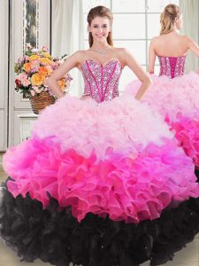 Modern Floor Length Lace Up 15 Quinceanera Dress Multi-color for Sweet 16 and Quinceanera with Beading and Ruffles