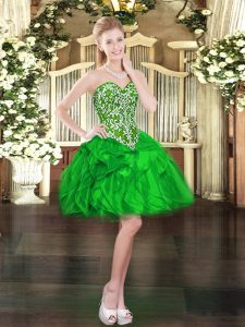 Green Ball Gowns Beading and Ruffles Evening Dress Lace Up Organza Sleeveless Mini Length