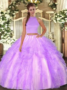 Floor Length Lavender 15th Birthday Dress Halter Top Sleeveless Backless