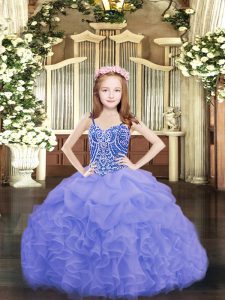 Glorious Blue Sleeveless Organza Lace Up Little Girl Pageant Dress for Party and Quinceanera