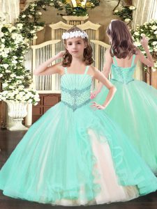 Fashionable Ball Gowns Little Girl Pageant Gowns Apple Green Straps Tulle Sleeveless Floor Length Lace Up