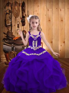 Floor Length Eggplant Purple Pageant Dress Wholesale Organza Sleeveless Embroidery and Ruffles