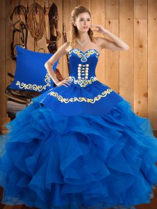 Shining Floor Length Ball Gowns Sleeveless Blue Vestidos de Quinceanera Lace Up