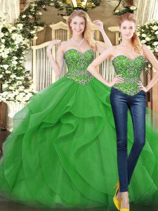 Noble Floor Length Green Ball Gown Prom Dress Sweetheart Sleeveless Lace Up