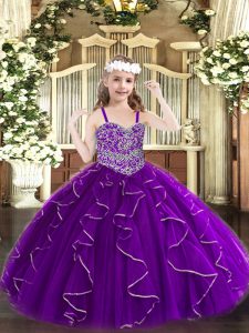 Organza Sleeveless Floor Length Pageant Gowns and Beading and Ruffles