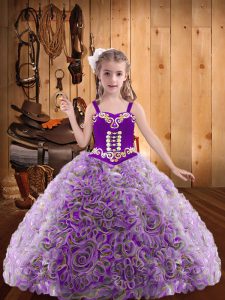 Multi-color Straps Lace Up Embroidery and Ruffles Pageant Dress Womens Sleeveless