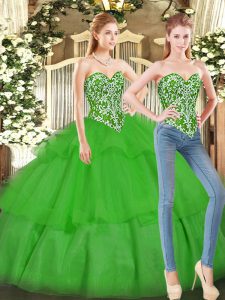 Cheap Floor Length Green Sweet 16 Quinceanera Dress Sweetheart Sleeveless Lace Up