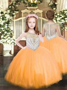 Orange Sleeveless Beading Floor Length Little Girls Pageant Dress