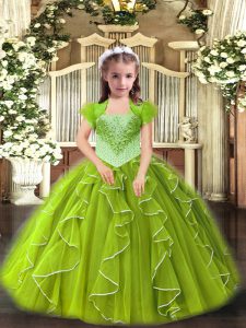 Eye-catching Yellow Green Lace Up Straps Beading and Ruffles High School Pageant Dress Organza Sleeveless