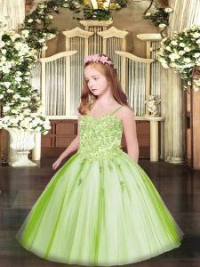 New Style Yellow Green Sleeveless Tulle Lace Up Pageant Gowns For Girls for Party and Quinceanera