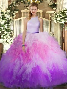 Great Multi-color Sleeveless Tulle Backless Sweet 16 Dresses for Sweet 16 and Quinceanera