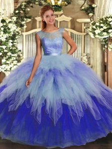 Edgy Multi-color Ball Gowns Ruffles 15th Birthday Dress Backless Tulle Sleeveless Floor Length