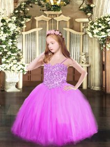Customized Floor Length Lilac Pageant Dress for Teens Tulle Sleeveless Appliques