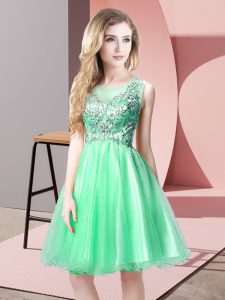 Dramatic Sleeveless Knee Length Beading Zipper Prom Party Dress with Apple Green