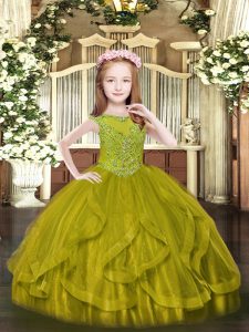 Olive Green Sleeveless Tulle Zipper Pageant Dress for Teens for Party and Quinceanera